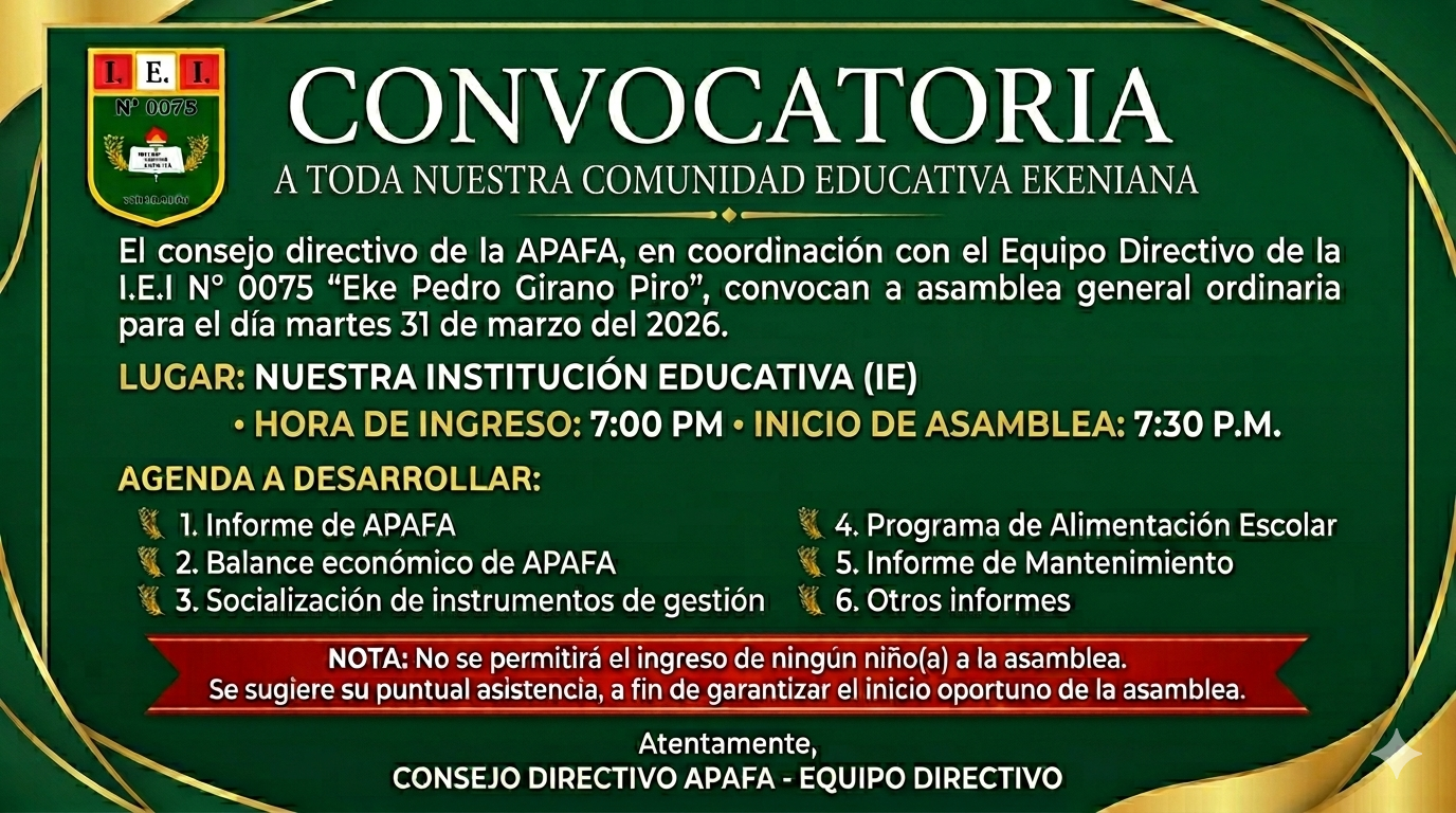 📢 ¡CONVOCATORIA A ASAMBLEA GENERAL ORDINARIA DE APAFA! 📢